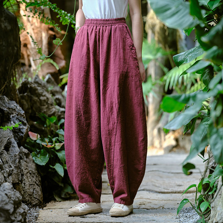 Pantalon de yoga ample de couleur unie avec poches et Buddha Stones