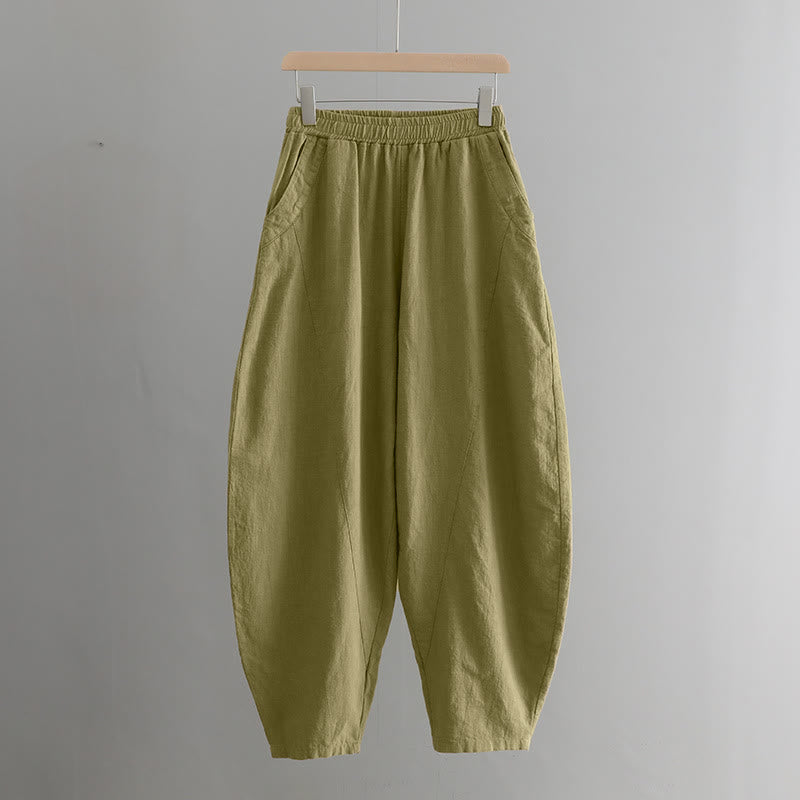 Pantalon de yoga ample de couleur unie avec poches et Buddha Stones