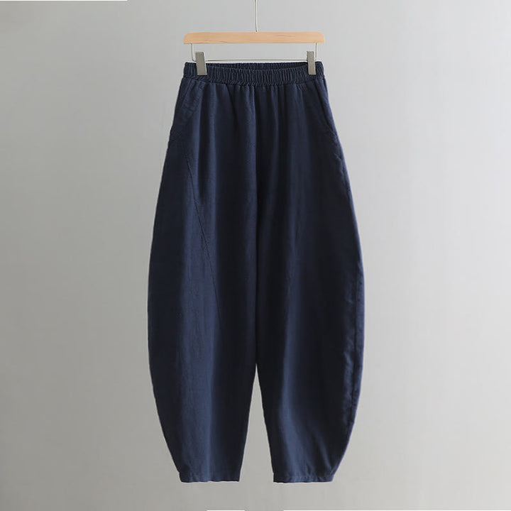 Pantalon de yoga ample de couleur unie avec poches et Buddha Stones