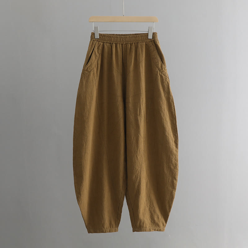 Pantalon de yoga ample de couleur unie avec poches et Buddha Stones