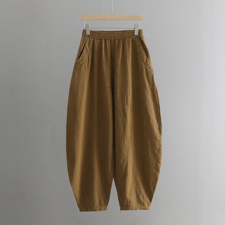 Pantalon de yoga ample de couleur unie avec poches et Buddha Stones