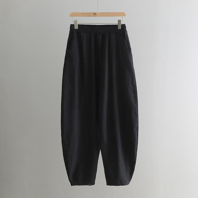 Pantalon de yoga ample de couleur unie avec poches et Buddha Stones