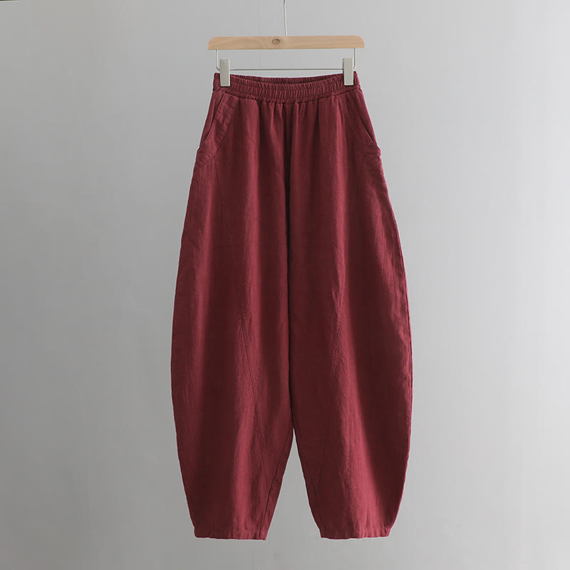 Pantalon de yoga ample de couleur unie avec poches et Buddha Stones