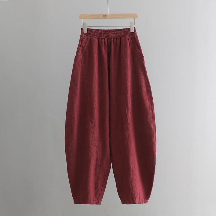 Pantalon de yoga ample de couleur unie avec poches et Buddha Stones