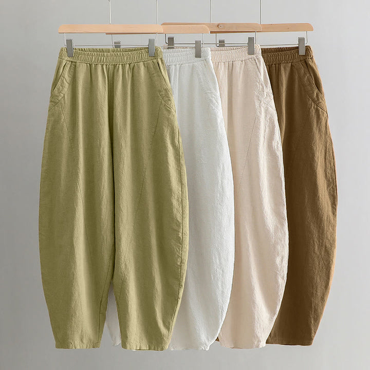 Pantalon de yoga ample de couleur unie avec poches et Buddha Stones