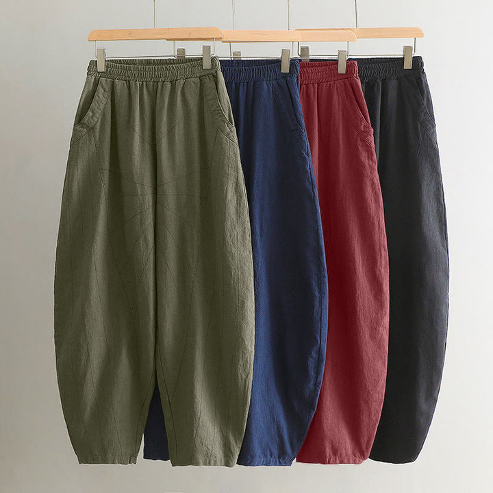 Pantalon de yoga ample de couleur unie avec poches et Buddha Stones