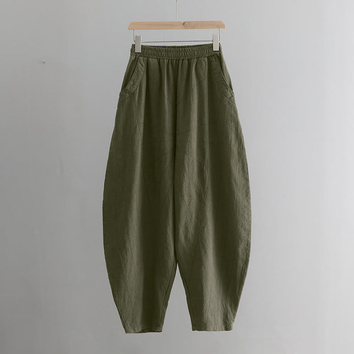 Pantalon de yoga ample de couleur unie avec poches et Buddha Stones