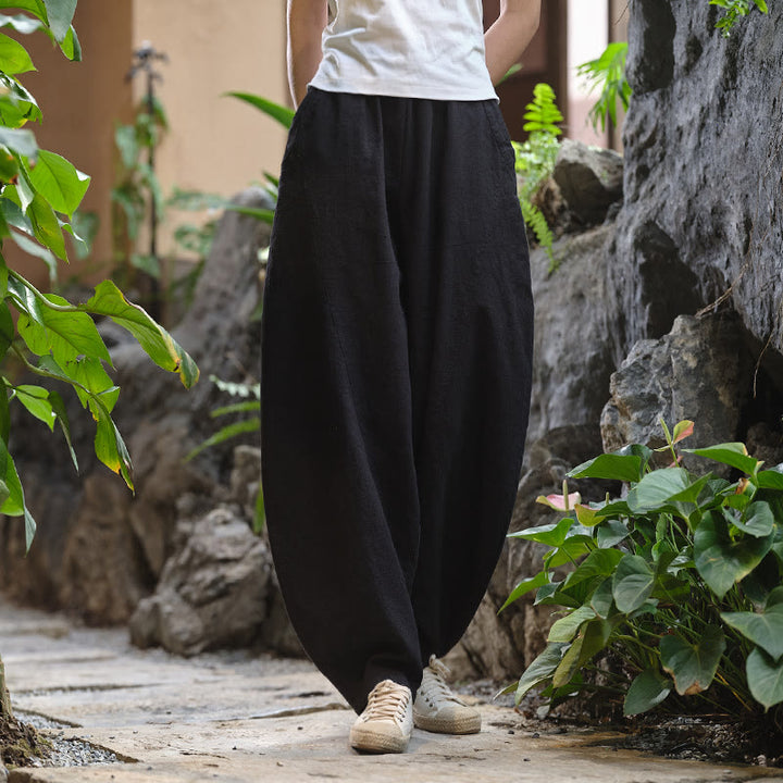 Pantalon de yoga ample de couleur unie avec poches et Buddha Stones