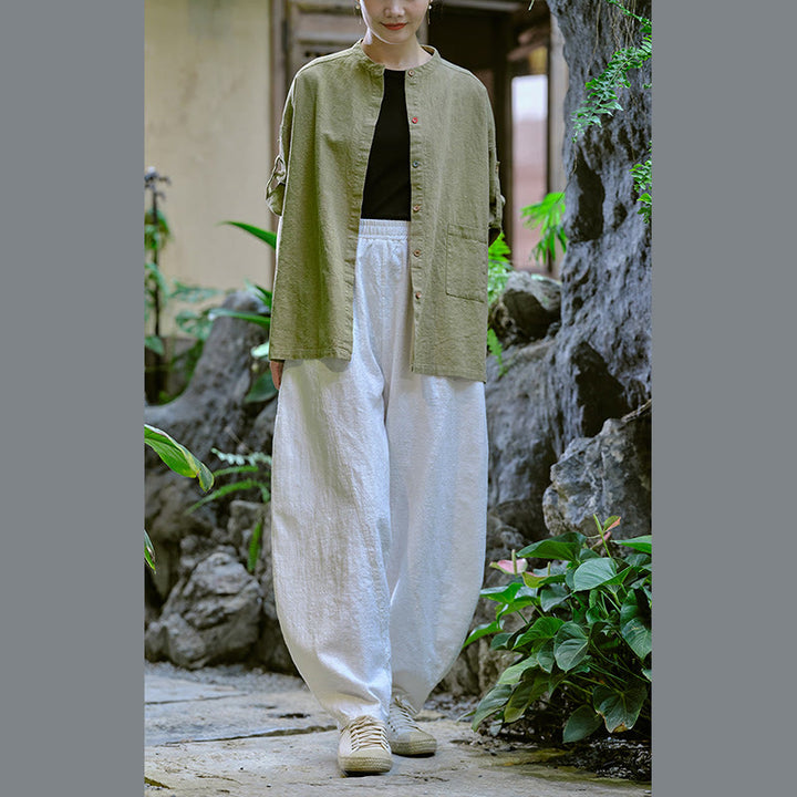 Pantalon de yoga ample de couleur unie avec poches et Buddha Stones