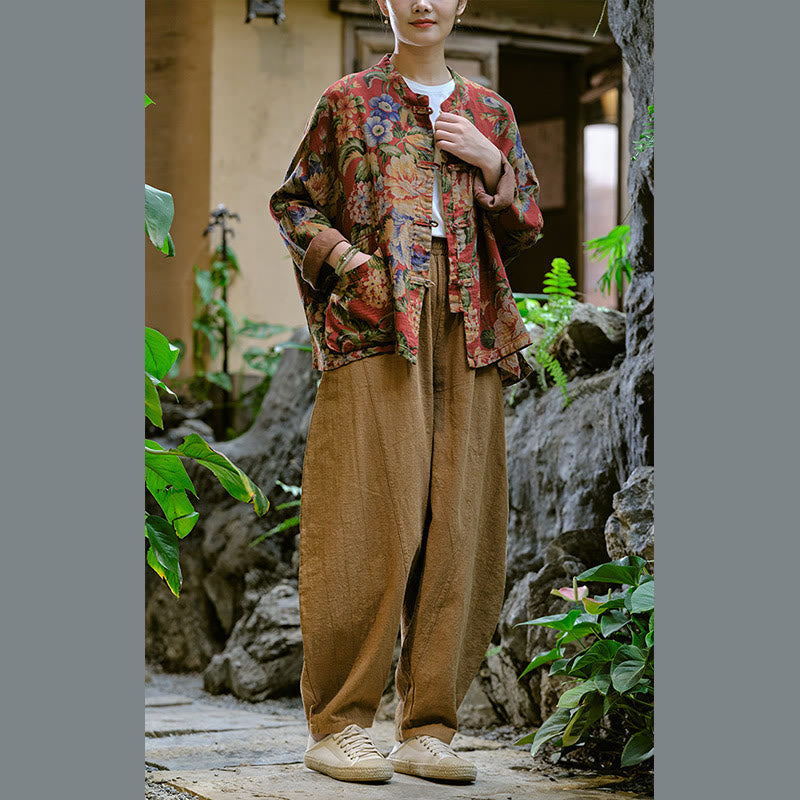 Pantalon de yoga ample de couleur unie avec poches et Buddha Stones