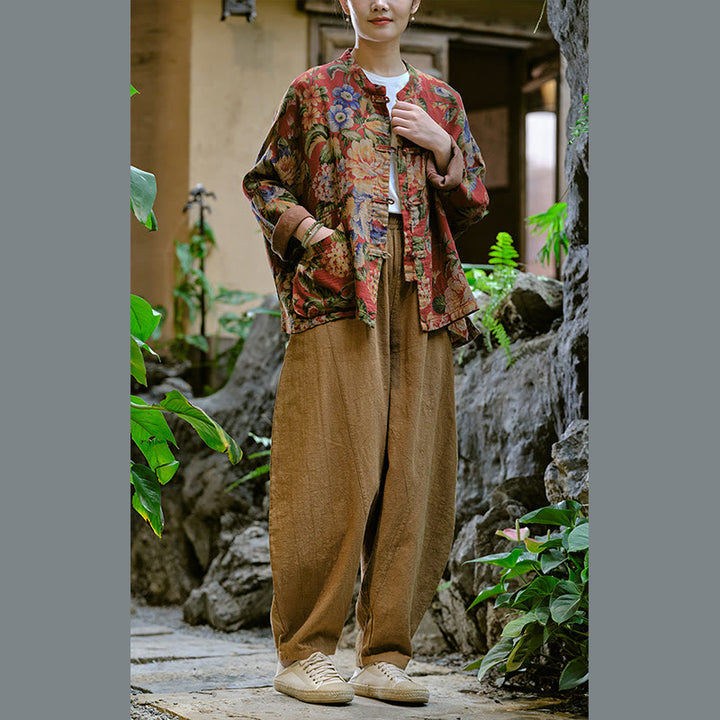 Pantalon de yoga ample de couleur unie avec poches et Buddha Stones