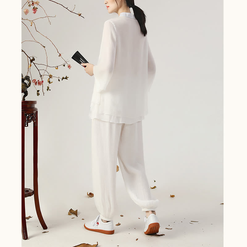 Ensemble de 2 uniformes de Tai Chi à manches longues et boutons en forme de Buddha Stones pour méditation, prière, pratique zen, pour femmes