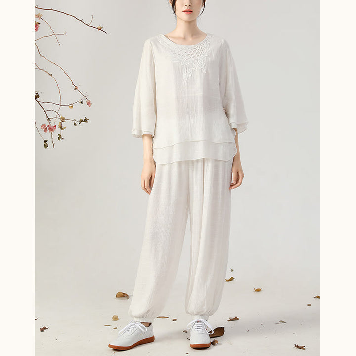 Ensemble de 2 uniformes de Tai Chi à manches longues et boutons en forme de Buddha Stones pour méditation, prière, pratique zen, pour femmes