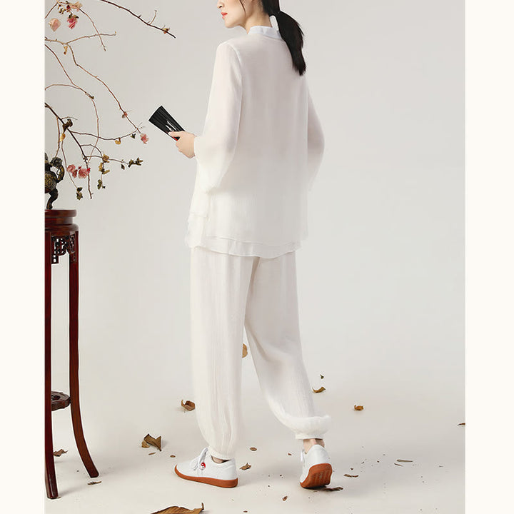 Ensemble de 2 uniformes de Tai Chi à manches longues et boutons en forme de Buddha Stones pour méditation, prière, pratique zen, pour femmes - image 7