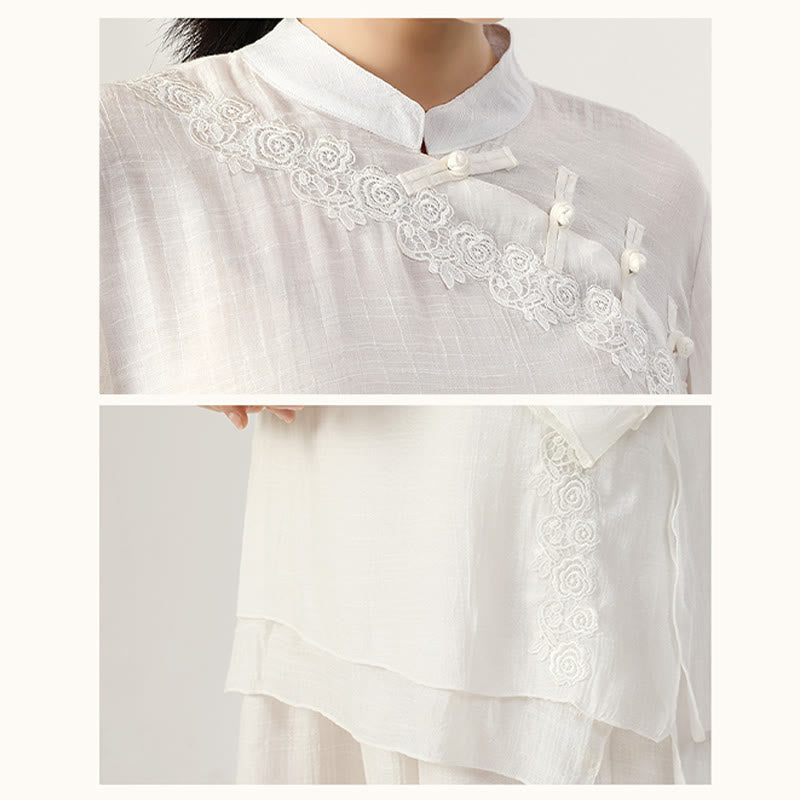 Ensemble de 2 uniformes de Tai Chi à manches longues et boutons en forme de Buddha Stones pour méditation, prière, pratique zen, pour femmes