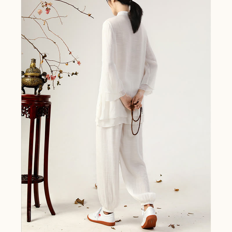 Ensemble de 2 uniformes de Tai Chi à manches longues et boutons en forme de Buddha Stones pour méditation, prière, pratique zen, pour femmes