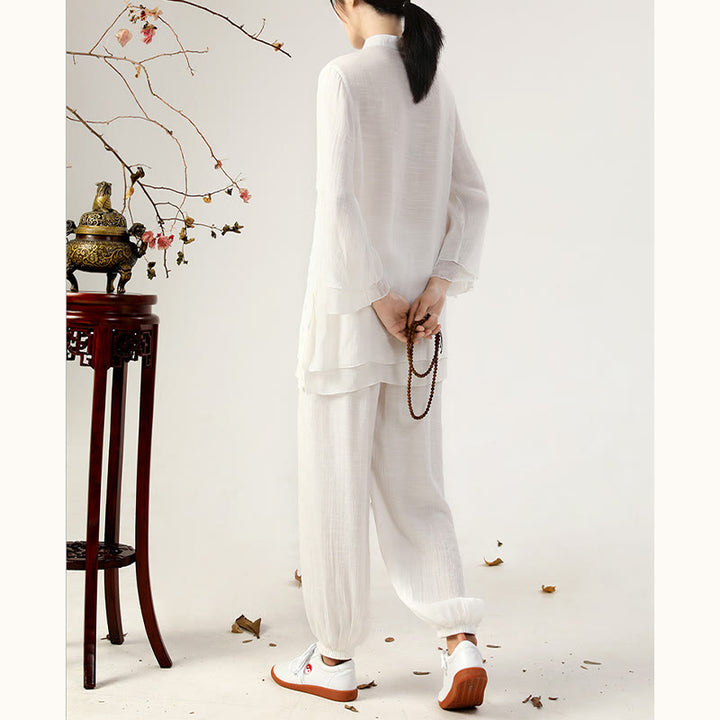 Ensemble de 2 uniformes de Tai Chi à manches longues et boutons en forme de Buddha Stones pour méditation, prière, pratique zen, pour femmes