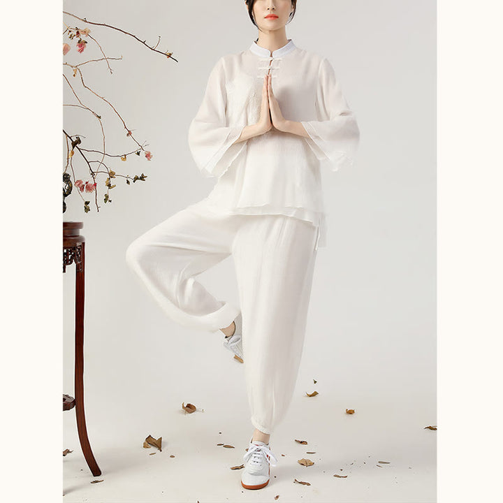 Ensemble de 2 uniformes de Tai Chi à manches longues et boutons en forme de Buddha Stones pour méditation, prière, pratique zen, pour femmes