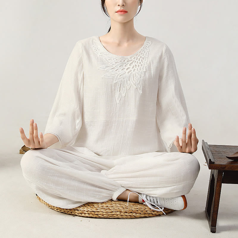 Ensemble de 2 uniformes de Tai Chi à manches longues et boutons en forme de Buddha Stones pour méditation, prière, pratique zen, pour femmes