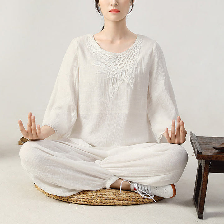 Ensemble de 2 uniformes de Tai Chi à manches longues et boutons en forme de Buddha Stones pour méditation, prière, pratique zen, pour femmes