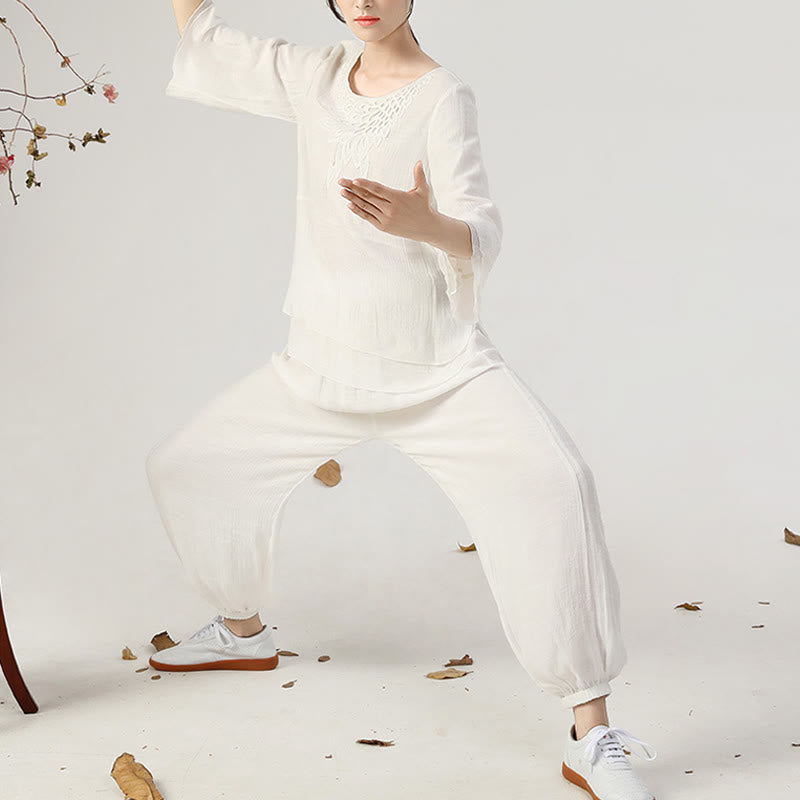 Ensemble de 2 uniformes de Tai Chi à manches longues et boutons en forme de Buddha Stones pour méditation, prière, pratique zen, pour femmes