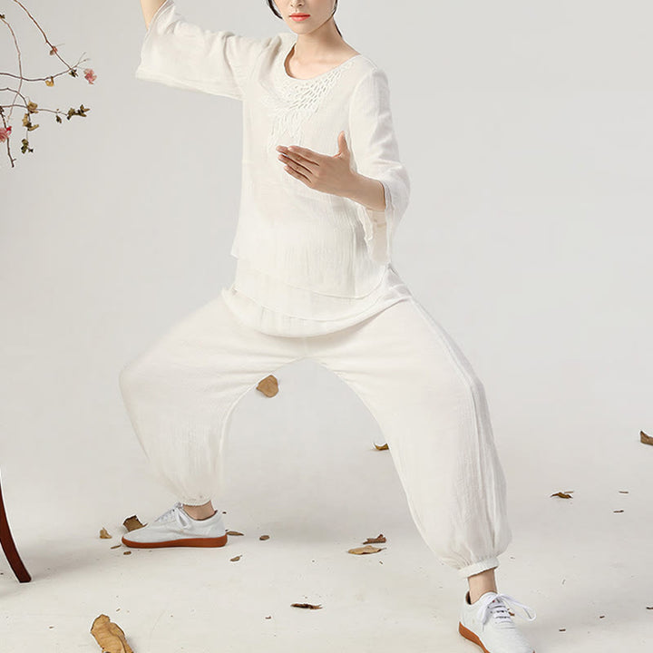 Ensemble de 2 uniformes de Tai Chi à manches longues et boutons en forme de Buddha Stones pour méditation, prière, pratique zen, pour femmes