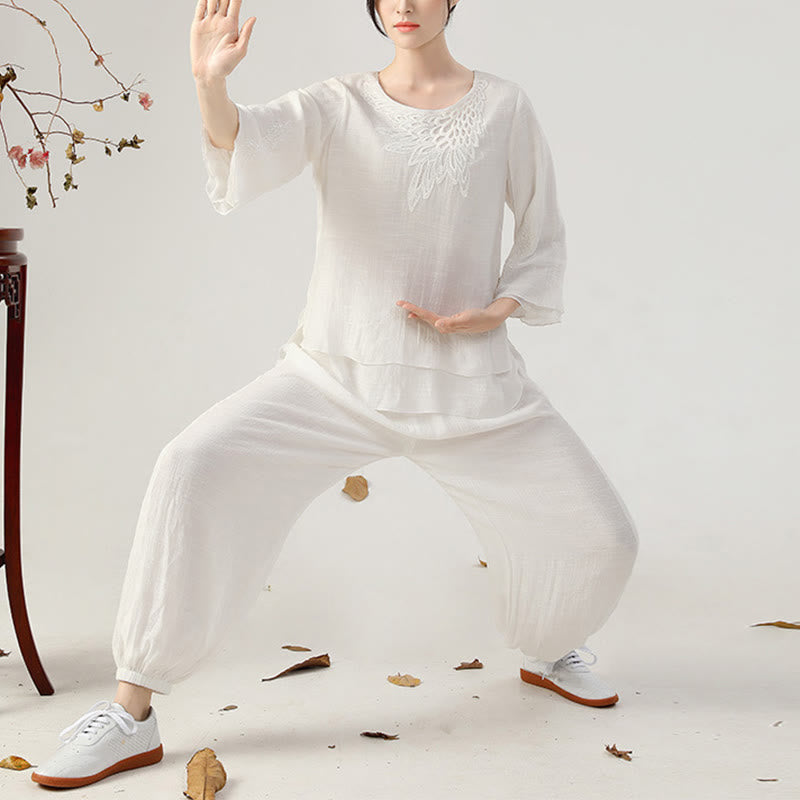 Ensemble de 2 uniformes de Tai Chi à manches longues et boutons en forme de Buddha Stones pour méditation, prière, pratique zen, pour femmes