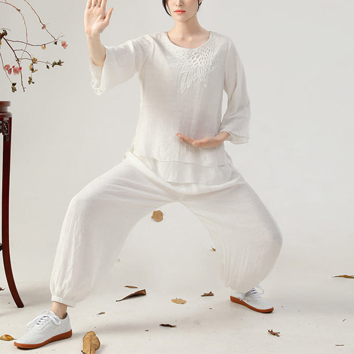 Ensemble de 2 uniformes de Tai Chi à manches longues et boutons en forme de Buddha Stones pour méditation, prière, pratique zen, pour femmes