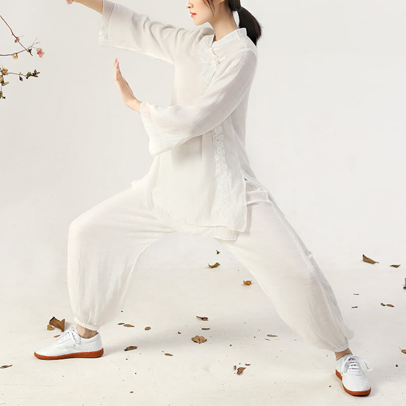 Ensemble de 2 uniformes de Tai Chi à manches longues et boutons en forme de Buddha Stones pour méditation, prière, pratique zen, pour femmes
