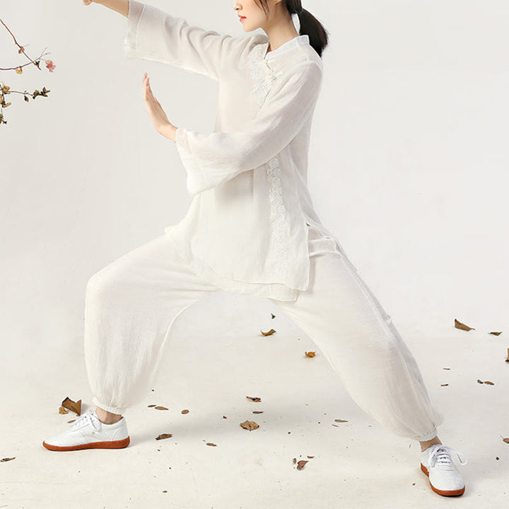 Ensemble de 2 uniformes de Tai Chi à manches longues et boutons en forme de Buddha Stones pour méditation, prière, pratique zen, pour femmes