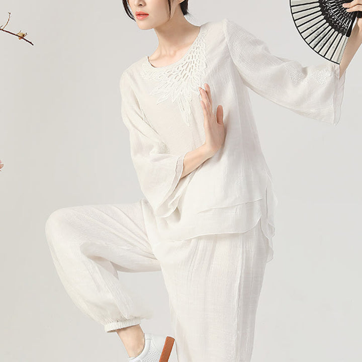 Ensemble de 2 uniformes de Tai Chi à manches longues et boutons en forme de Buddha Stones pour méditation, prière, pratique zen, pour femmes
