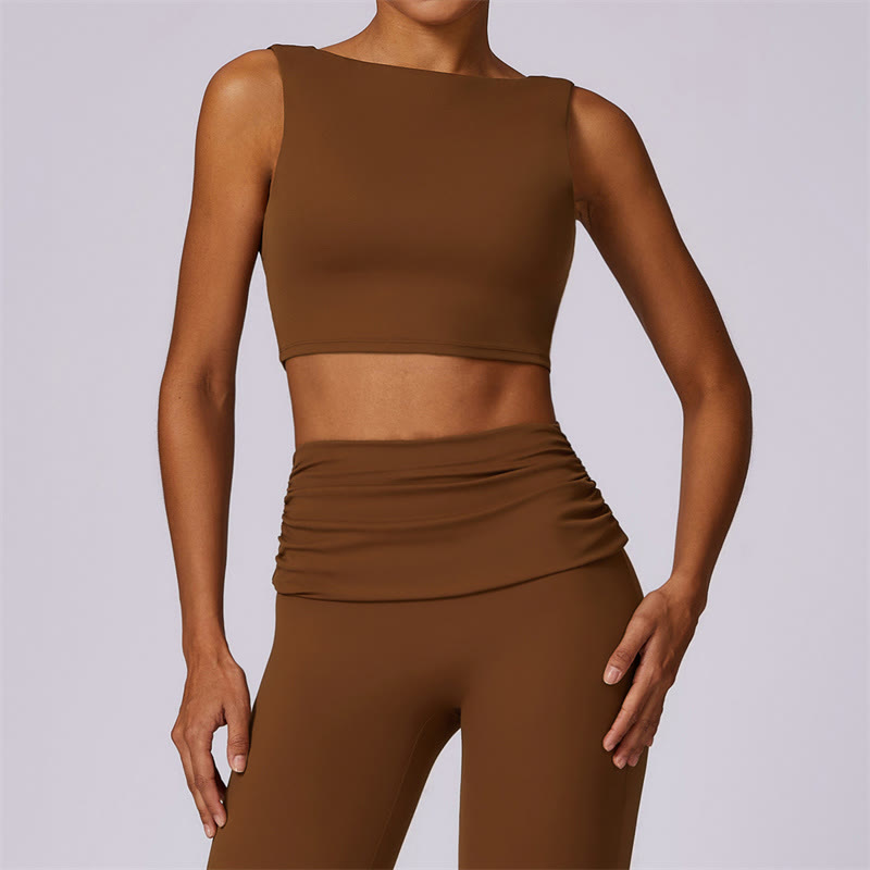 Débardeur dos nu sans manches avec bretelles et soutien-gorge évasé Buddha Stones pour le sport, le fitness et le yoga - Brun - Haut - US8-10，UK/AU12-14，EU40-42 (XL) - image 64