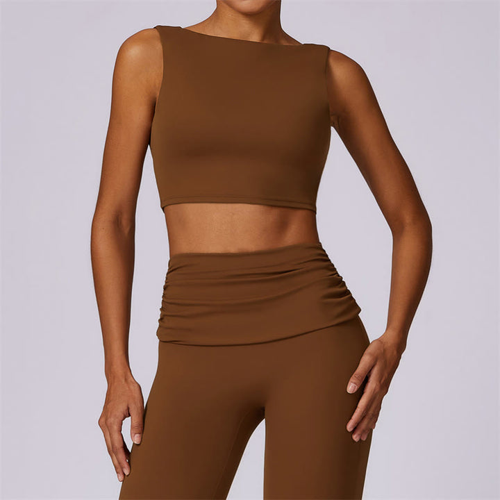 Débardeur dos nu sans manches avec bretelles et soutien-gorge évasé Buddha Stones pour le sport, le fitness et le yoga - Brun - Haut - US8-10，UK/AU12-14，EU40-42 (XL) - image 64