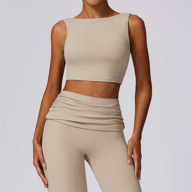 Débardeur dos nu sans manches avec bretelles et soutien-gorge évasé Buddha Stones pour le sport, le fitness et le yoga - Beige - Haut - US8-10，UK/AU12-14，EU40-42 (XL) - image 53