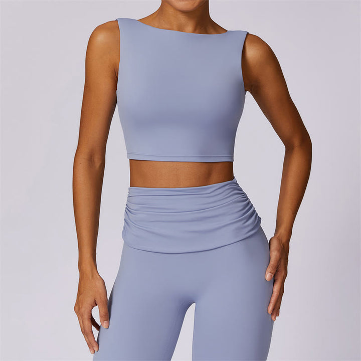 Débardeur dos nu sans manches avec bretelles et soutien-gorge évasé Buddha Stones pour le sport, le fitness et le yoga - Bleu acier clair - Haut - US8-10，UK/AU12-14，EU40-42 (XL) - image 1