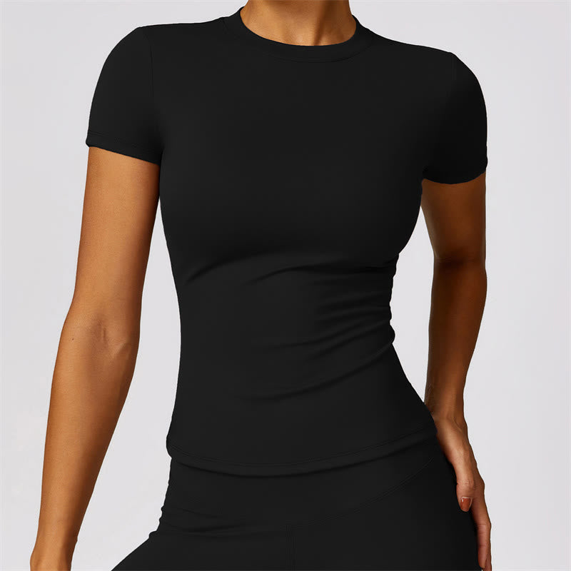 T-shirt à manches courtes pour femmes Buddha Stones, haut, leggings taille haute, pantalon pour le sport, le yoga - Noir - Haut - US8-10，UK/AU12-14，EU40-42 (XL)  - image 0