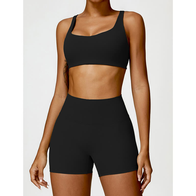 Buddha Stones Gym Sports Yoga Soutien-gorge dos nu Crop Tank Top Shorts - image 1