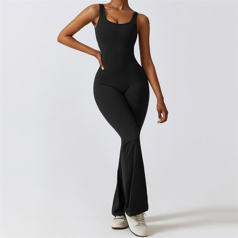 Combinaison d'entraînement sans manches pour femmes Buddha Stones, pantalon évasé, sport, fitness, yoga - Noir - US8-10，UK/AU12-14，EU40-42 (XL)  - image 1