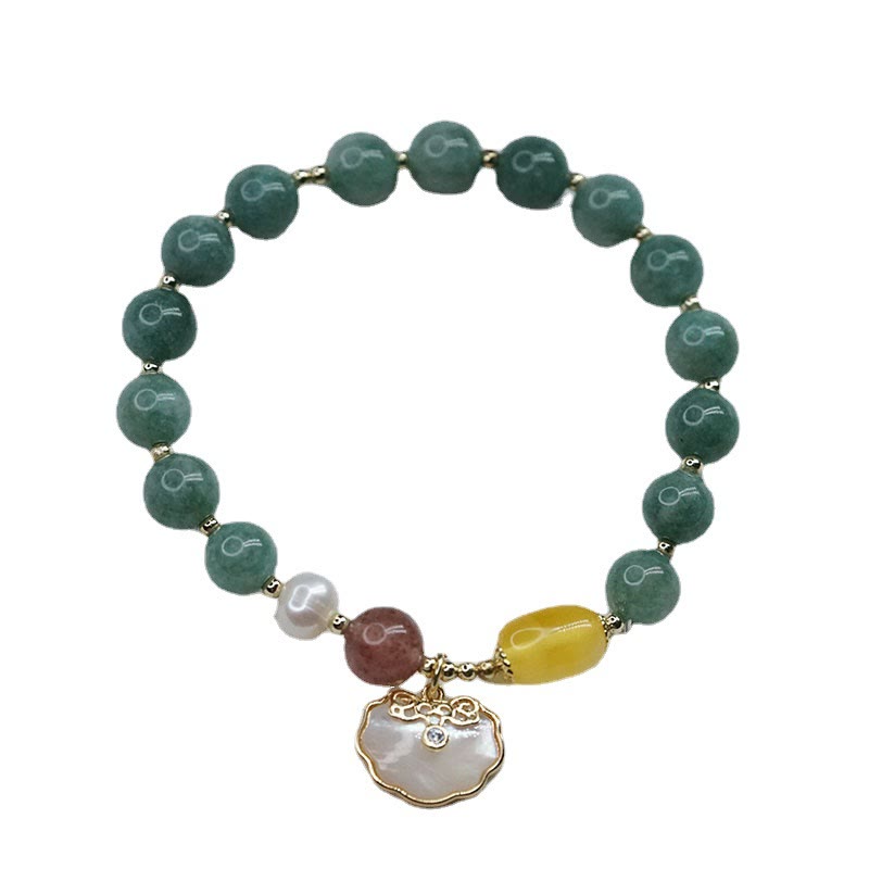 Bracelet porte-bonheur en jade et coquillages de Buddha Stones Ruyi