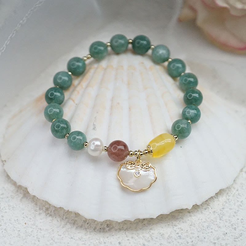 Bracelet porte-bonheur en jade et coquillages de Buddha Stones Ruyi