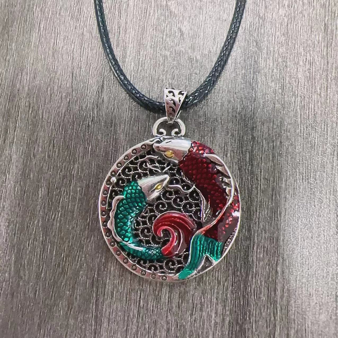 Collier de guérison en cuivre tibétain avec Buddha Stones et poisson koï