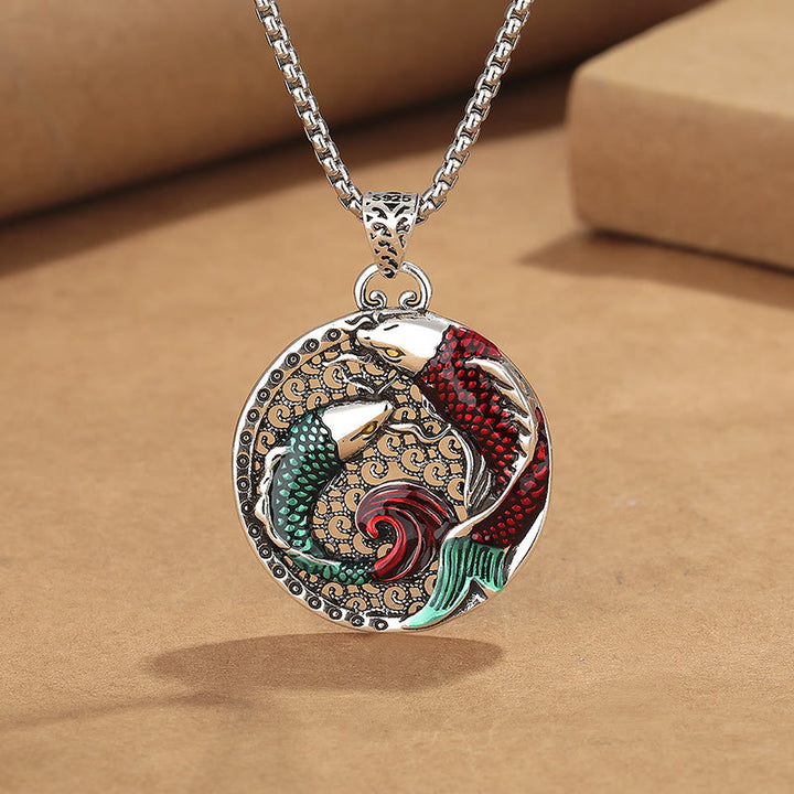 Collier de guérison en cuivre tibétain avec Buddha Stones et poisson koï