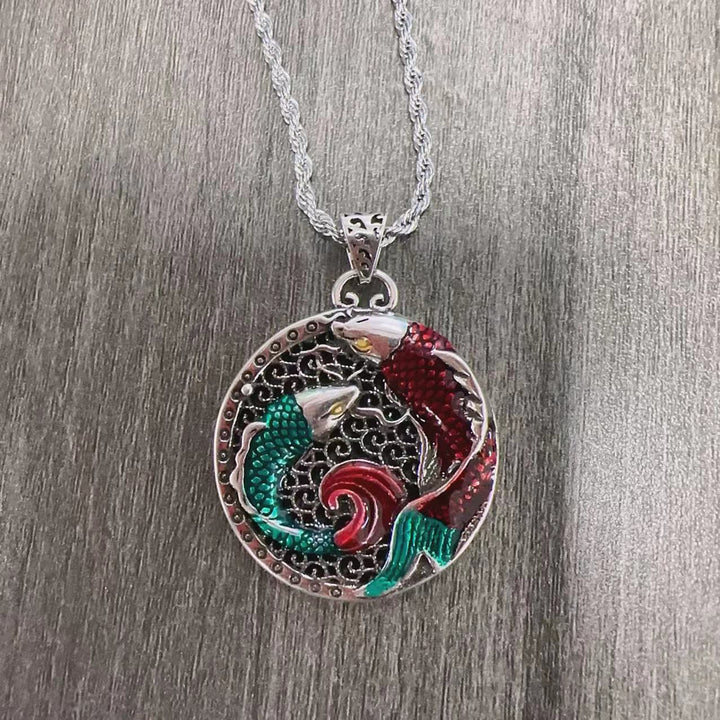 Collier de guérison en cuivre tibétain avec Buddha Stones et poisson koï