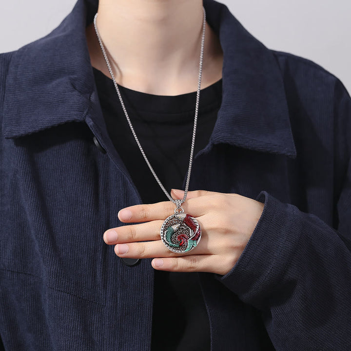 Collier de guérison en cuivre tibétain avec Buddha Stones et poisson koï