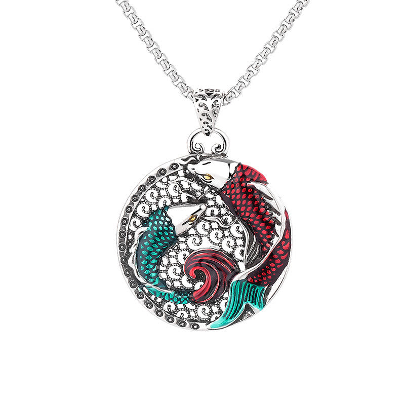 Collier de guérison en cuivre tibétain avec Buddha Stones et poisson koï