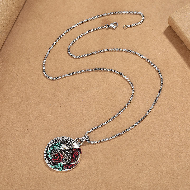 Collier de guérison en cuivre tibétain avec Buddha Stones et poisson koï