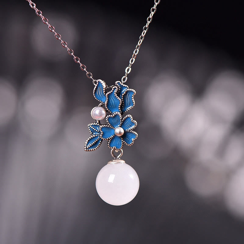 Collier pendentif bague boucles d'oreilles en argent sterling 925 Buddha Stones en jade blanc