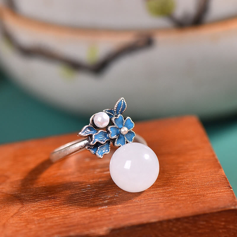 Collier pendentif bague boucles d'oreilles en argent sterling 925 Buddha Stones en jade blanc