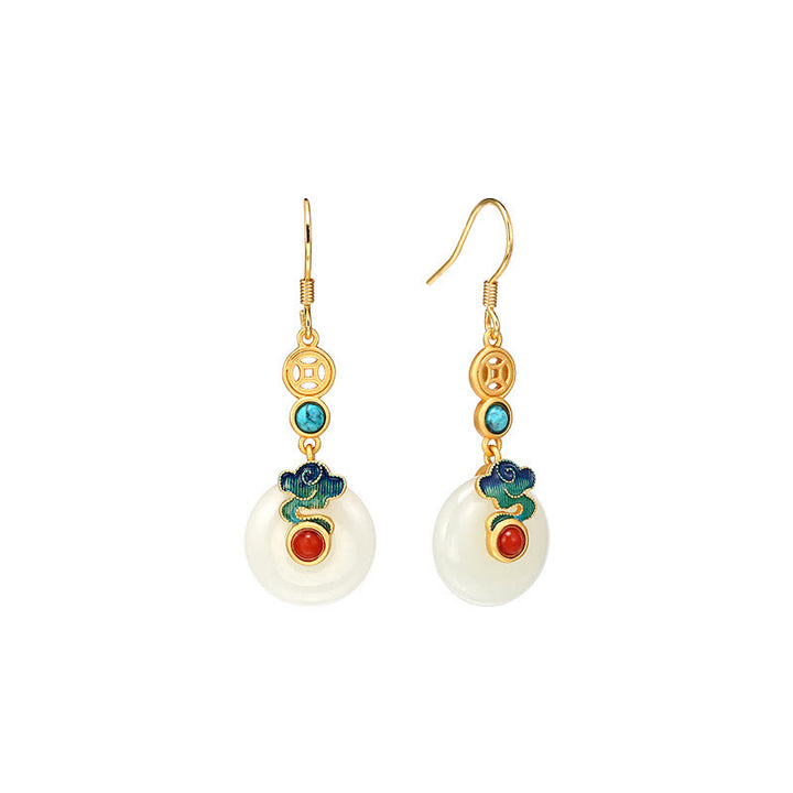 Buddha Stones Pièces de cuivre en jade Nuages de bon augure Collier de prospérité Pendentif Bracelet Bague Boucles d'oreilles