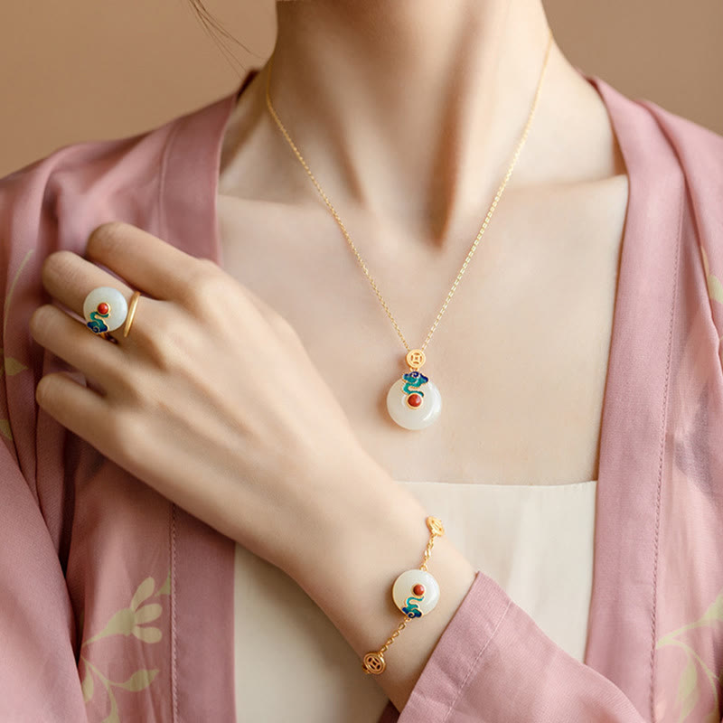 Buddha Stones Pièces de cuivre en jade Nuages de bon augure Collier de prospérité Pendentif Bracelet Bague Boucles d'oreilles